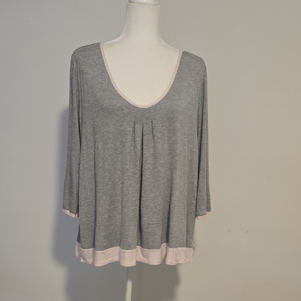 Simply Vera Gray and Pink Women's Super Comfy And Stretchy Pajama Top Size XL